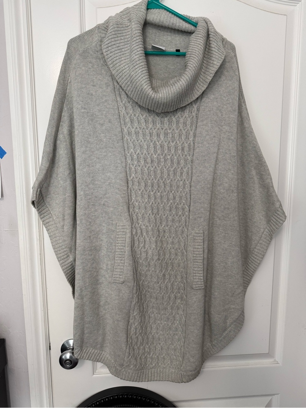 CAbi Light Grey Cowl Neck Poncho Cape